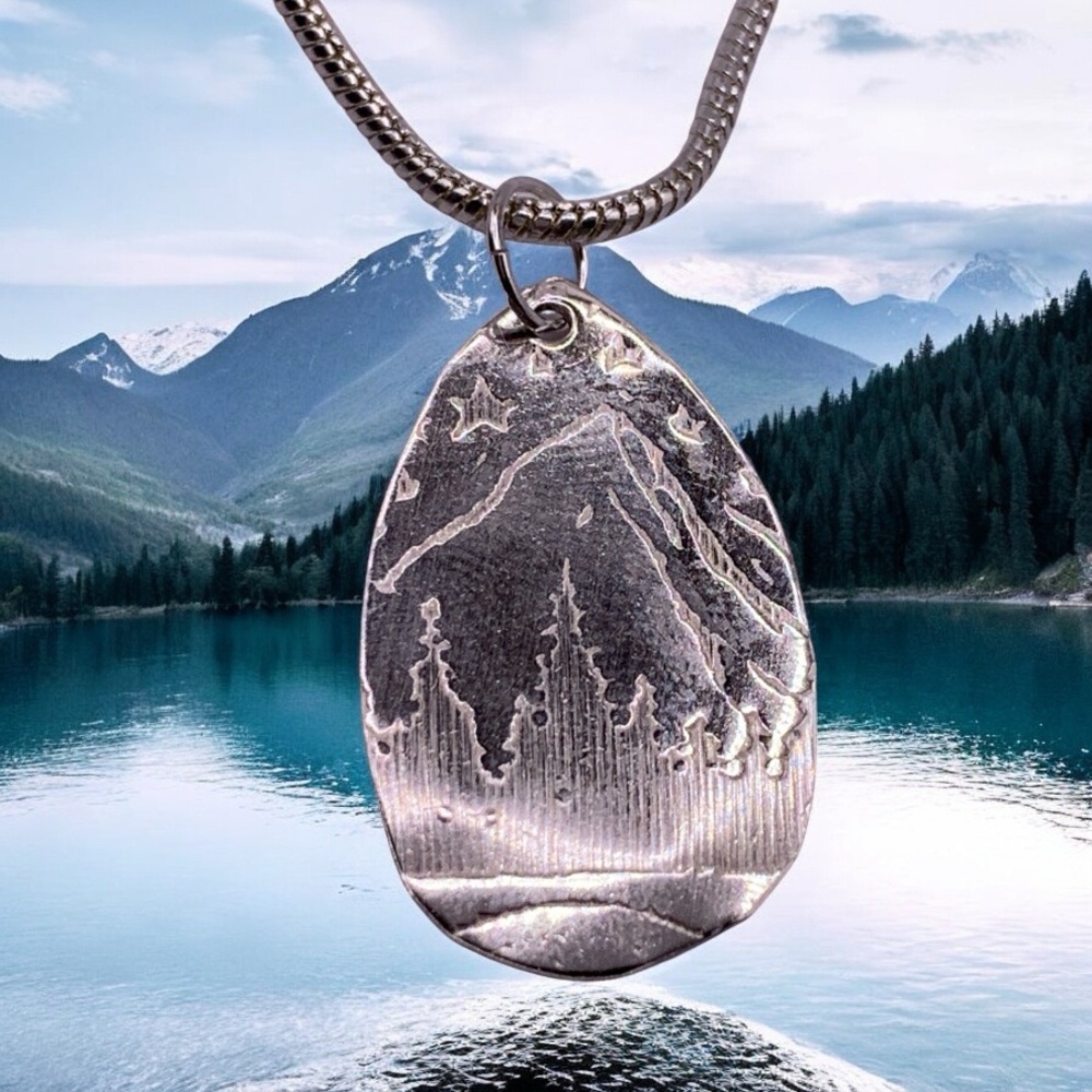 Mountain Vibes. Sterling silver artisan made pendant. One of a kind.